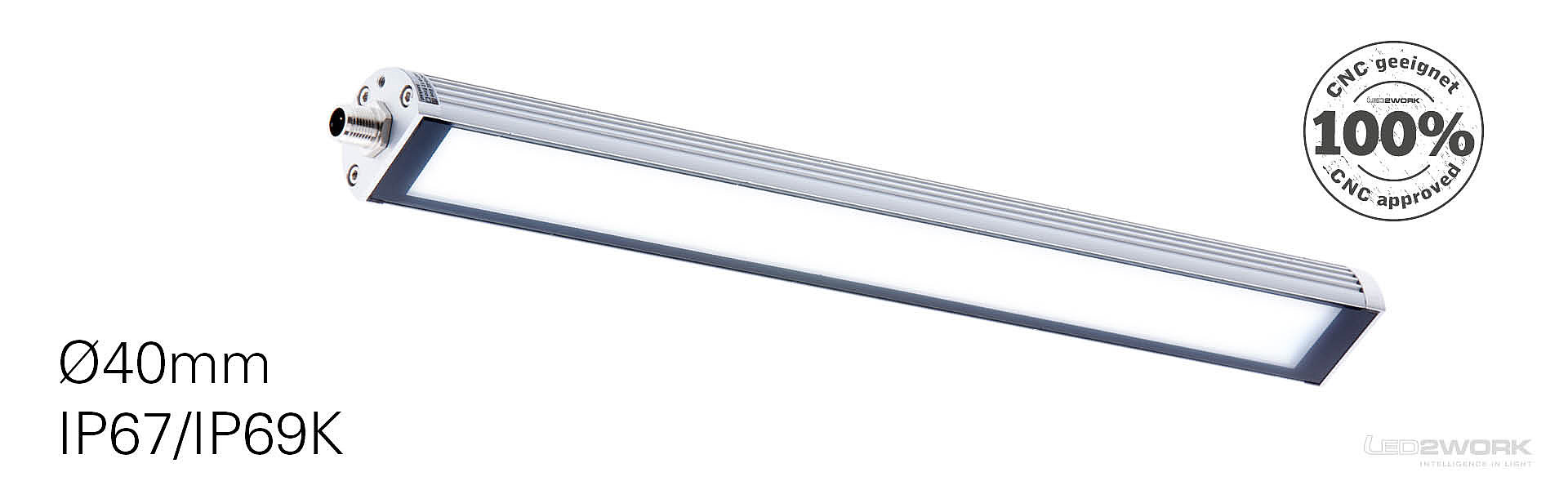 LED2WORk Lampe pour machines TUBELED_40 II - env. 30 cm de long, à peine 40 mm de diamètre et indice de protection élevé IP67/IP69K