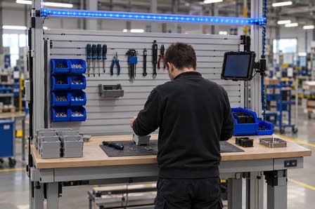 Postazione di lavoro: Barra di stato sul banco di montaggio
