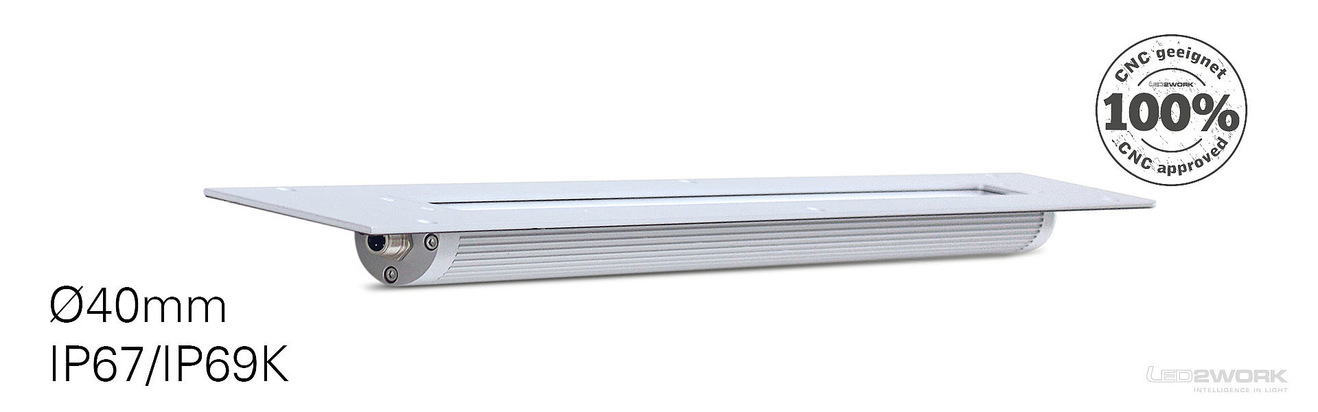 LED2WORK Luminaire pour machines TUBELED_40 II Integrated avec un haut degré de protection IP67/IP69K