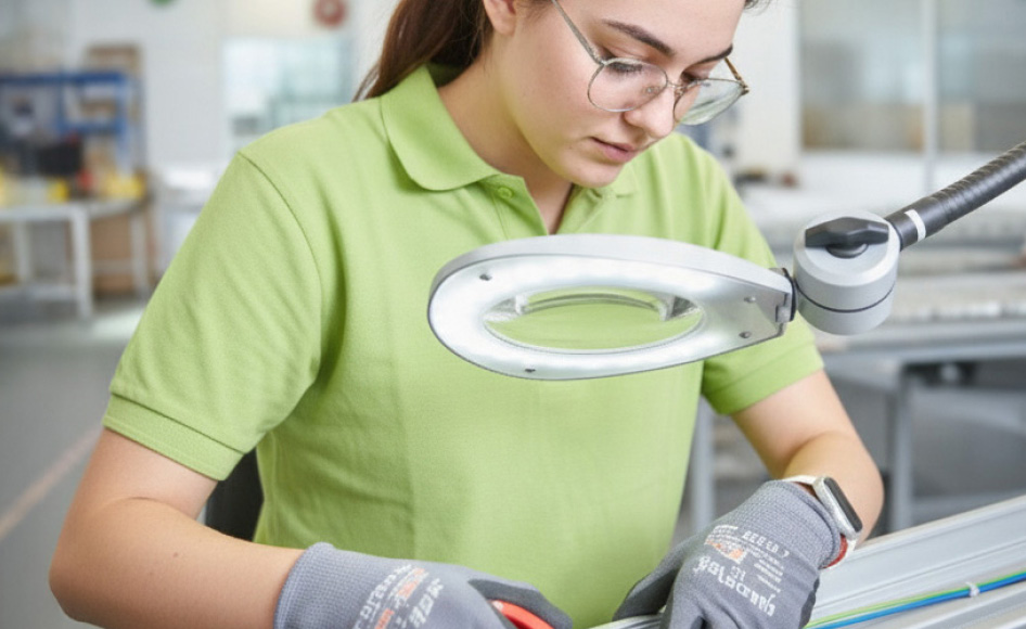 Lampada con braccio flessibile in applicazione