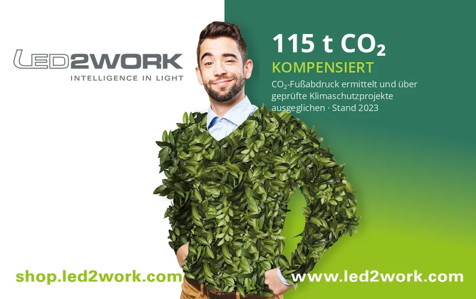 LED2WORK: 115 Tonnen CO₂ über geprüfte Klimaschutzprojekte ausgeglichen (Stand 2023)